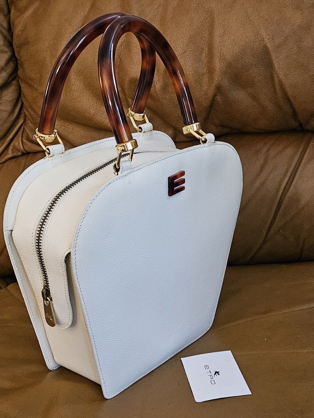 Etro Ivory Leather High-End Luxury Designer Double Handle Handbag (EXCELLENT) - Picture 1 of 16